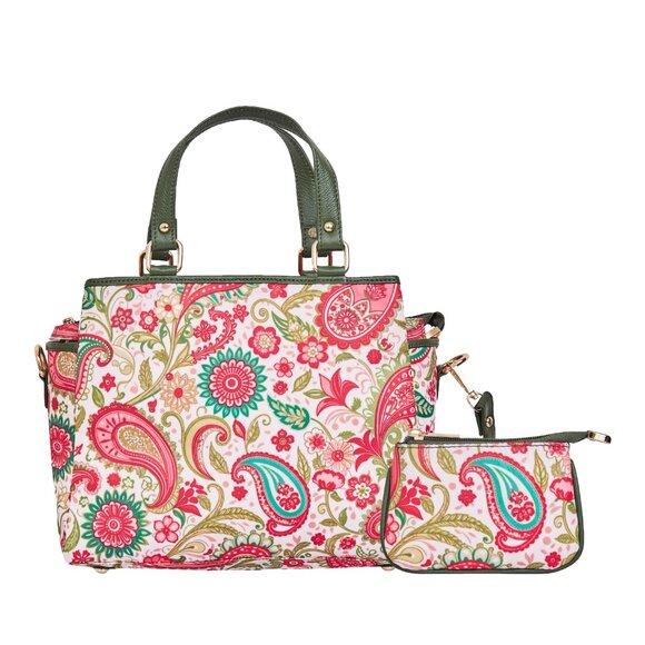 Paisley Printed Fabric Satchel Bag & Coin Pouch Set Combo for Women - Picture 1 of 5